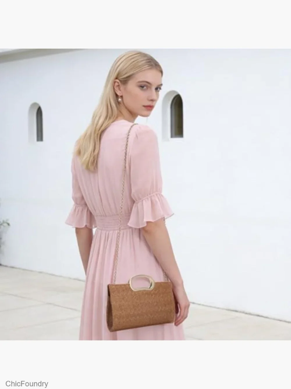 Woven Straw Clutch Purse with Top Handle & Shoulder Strap Summer Beach Evening